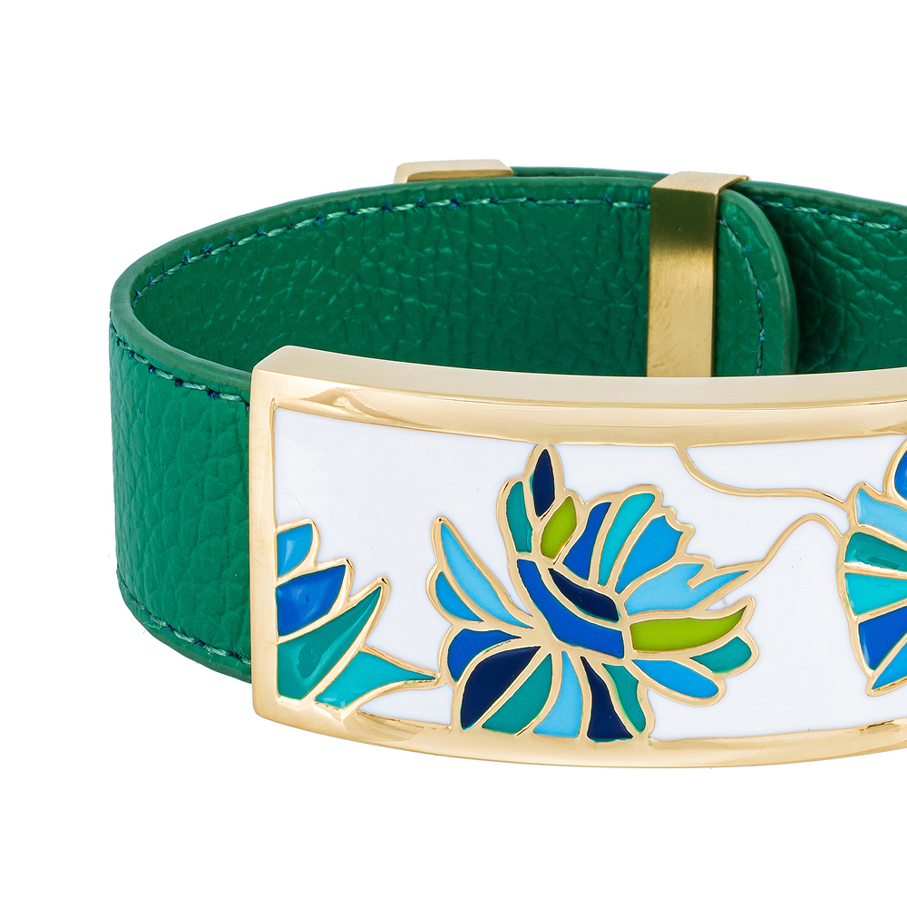 Браслет Fiore Luna на зеленом кожаном ремешке CB13599-3