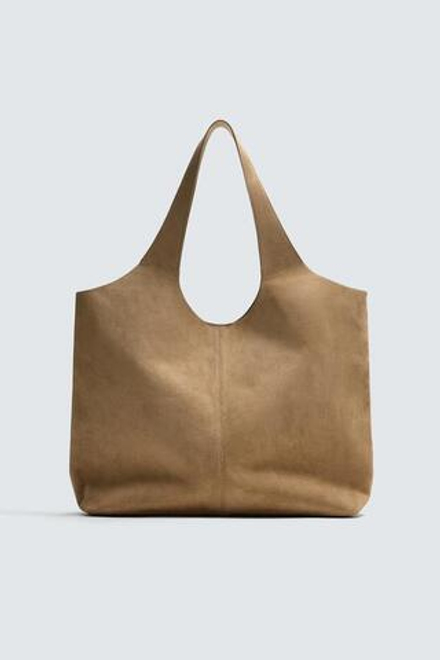 ZARA КОЖАНАЯ СУМКА-ШОПЕР, ПЕСОЧНО-КОРИЧНЕВЫЙ