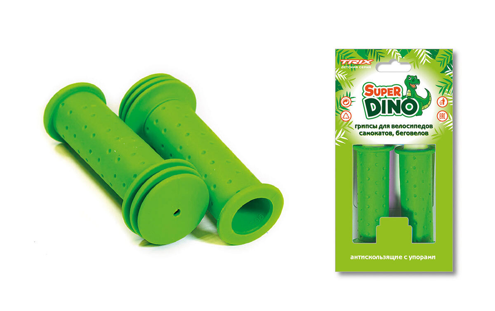 Грипсы TRIX Super Dino детские 102мм, антискользящие с упорами, резиновые, зеленые