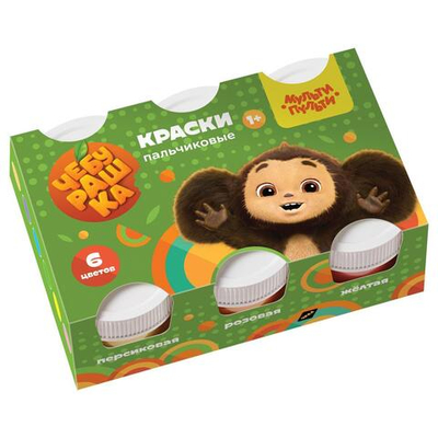 Гуашь пальчиковая 6 цветов 210 мл "Чебурашка" (Мульти-Пульти)