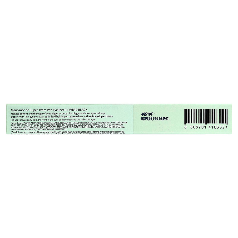 Merrymonde, Super Twim Pen, подводка для глаз, 01 Vivid Black, 0,5 мл (0,02 жидк. унции)