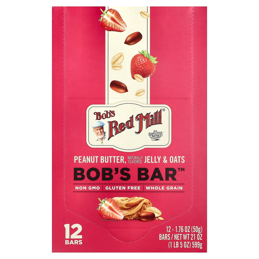 Bob's Red Mill, Bob's Bar™, арахисовая паста, желе и овсянка, 12 батончиков по 50 г (1,76 унции)