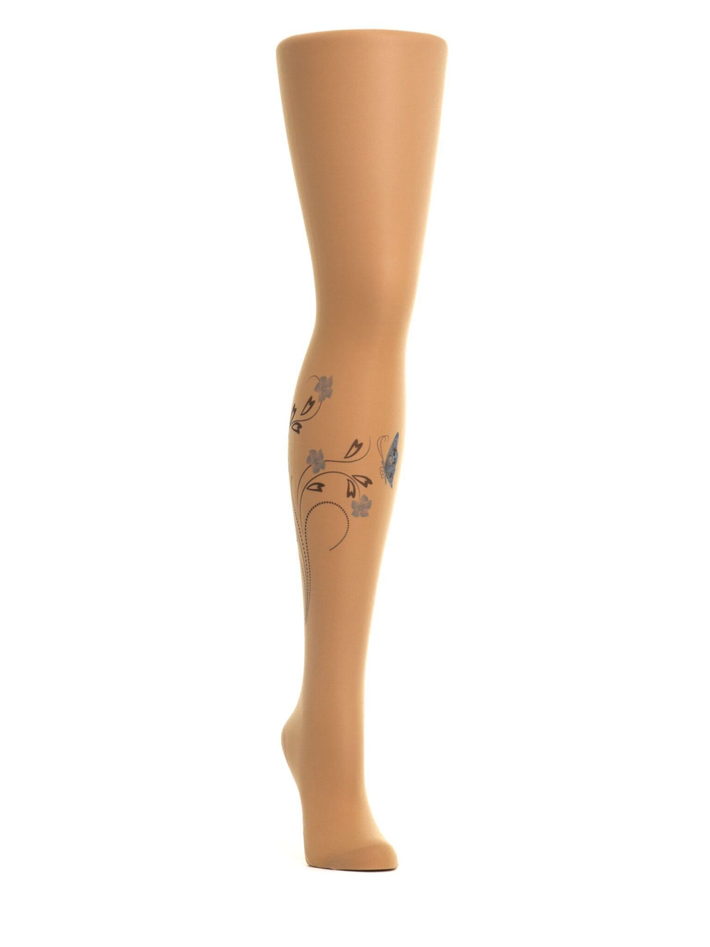Колготки с цветочным принтом на правой ножке (Размер: S-M-L) (Цвет: бежевый)