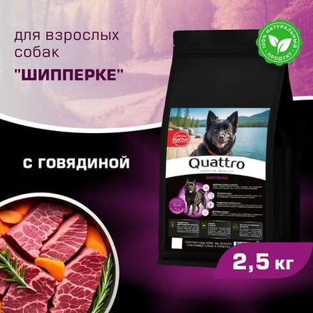 Корм сухой для взрослых собак породы Шипперке, с говядиной, 2,5 кг, QUATTRO