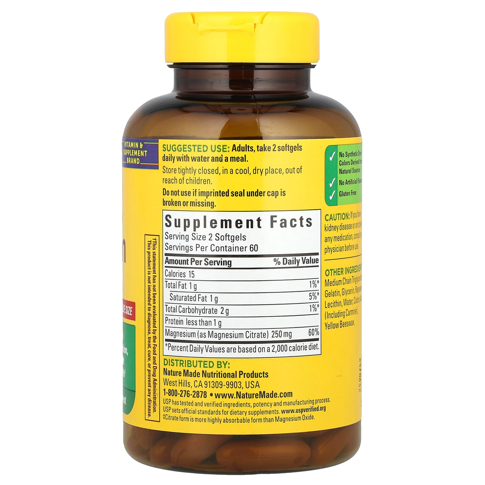 Nature Made, Цитрат магния, 120 мягких таблеток (125 мг в каждой капсуле)