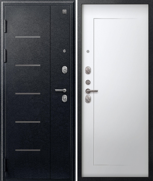 Входная дверь SEZAM V-03 Чёрный муар - Кашемир белый (2025)