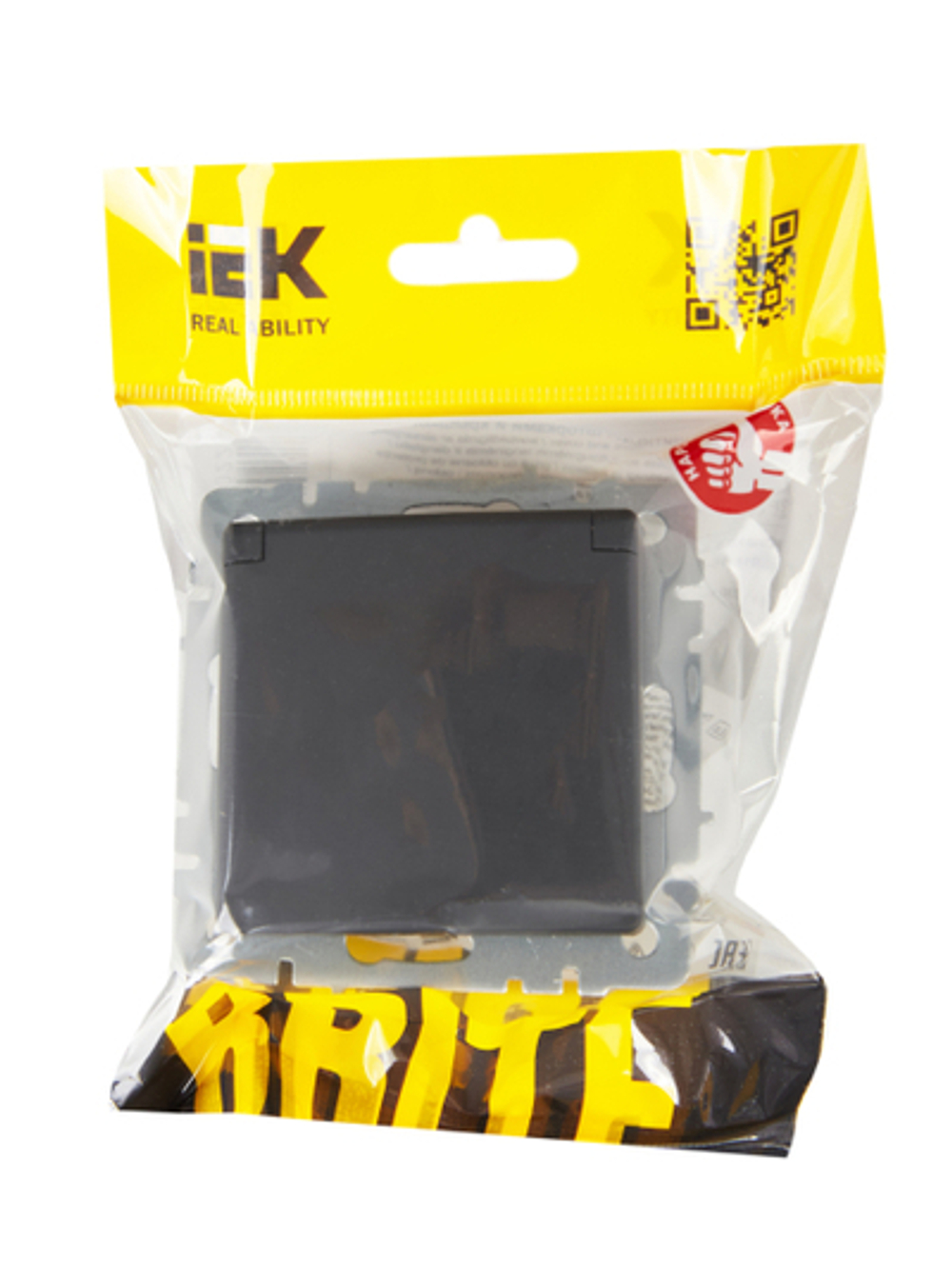 BRITE Розетка 1-местная с заземлением с защитными шторками и крышкой 16А IP20 РСбш10-3-БрГ графит IEK