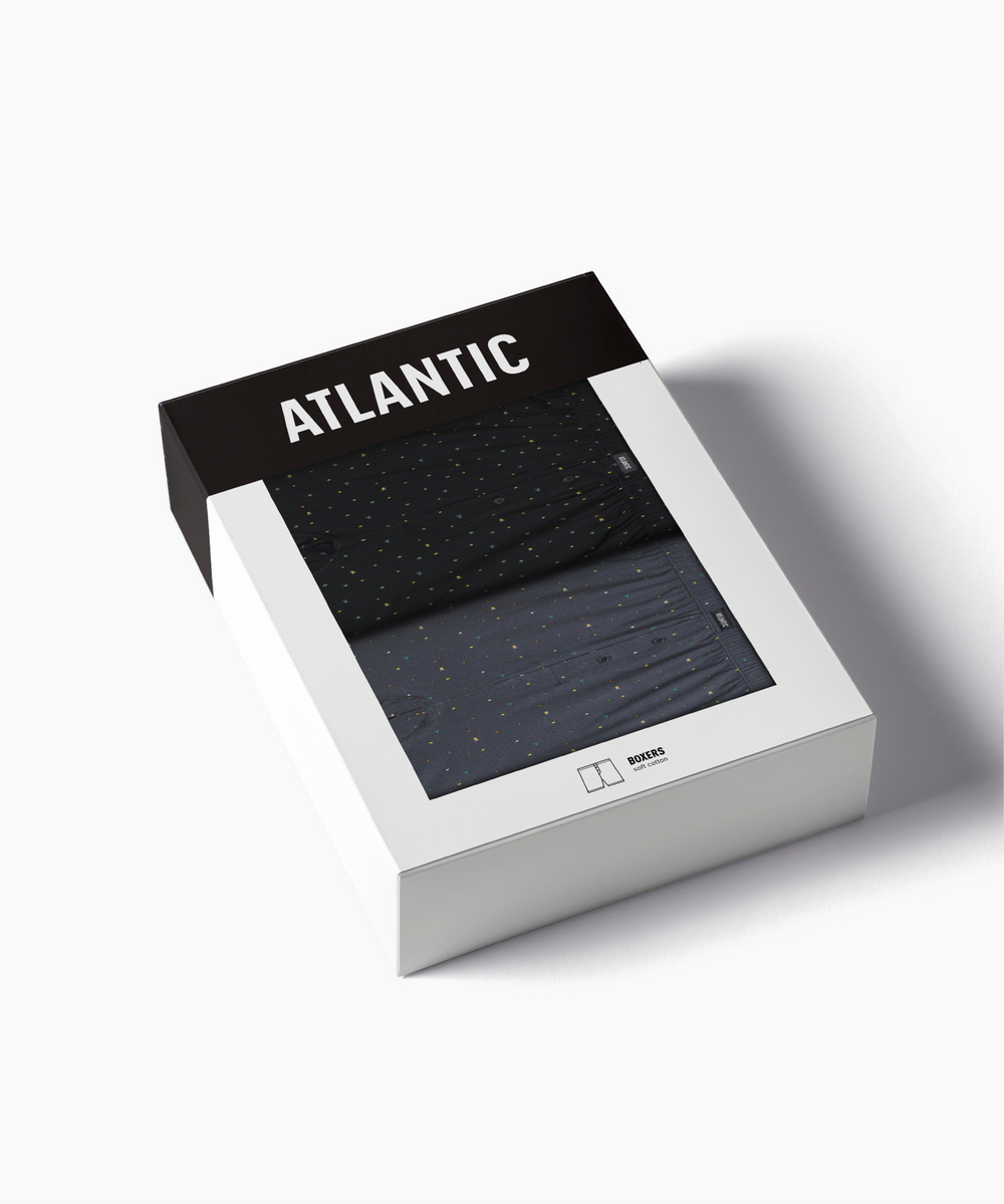 Мужские трусы боксеры Atlantic, набор из 2 шт., хлопок, черные + графитовые, 2MBX-067