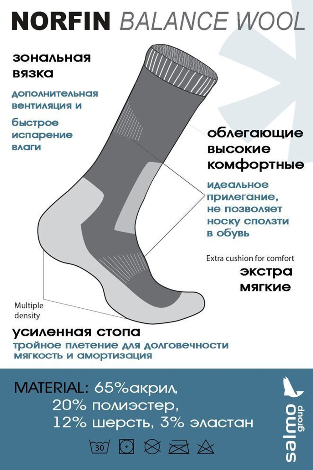 Термоноски Norfin T2P BALANCE WOOL р.(38-40) S