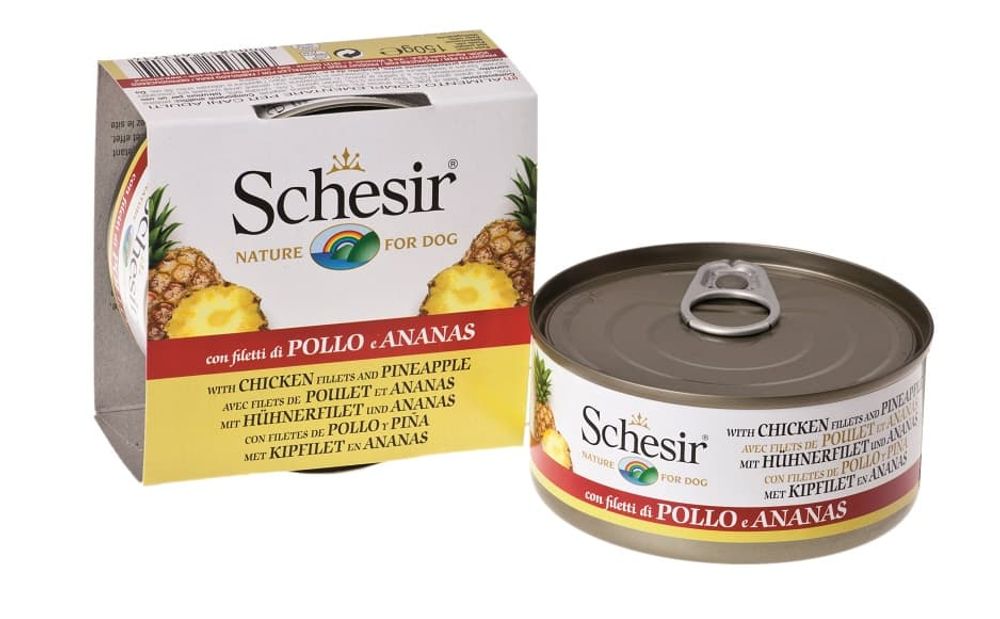 "Schesir" консервы для собак ЦЫПЛЁНОК+АНАНАС 150гр