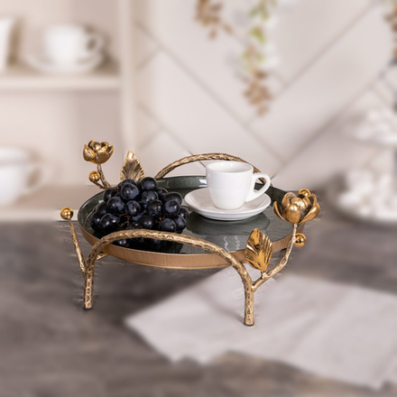 Фруктовница-конфетница Нимфея (поднос) Бронза Зеленый