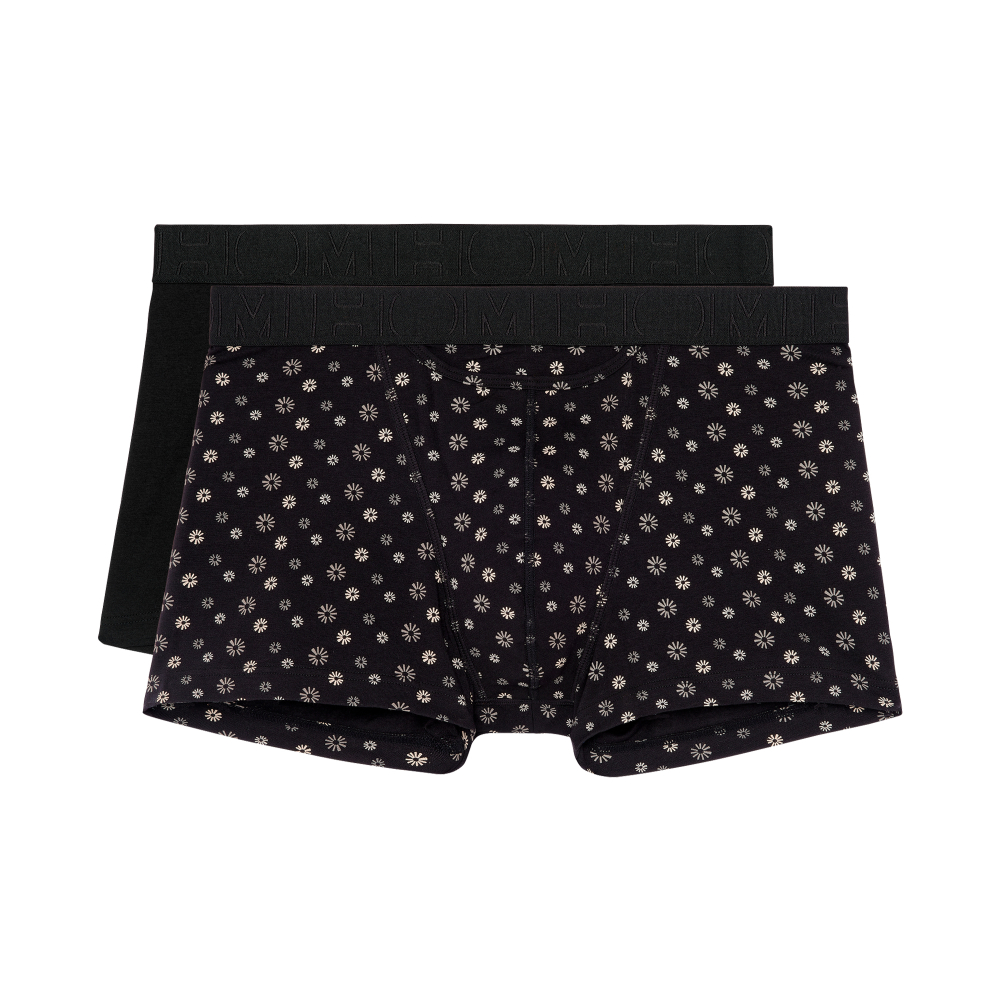 Мужские трусы боксеры набор из 2-х штук (черные, черные с принтом) HOM JOAN #2 Boxer Briefs HO1 2p 402660_40D042