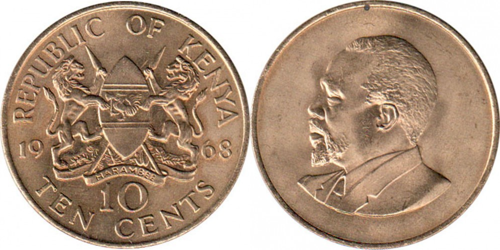 Кения 10 центов, 1966 - 1968 Джомо Кениата VF