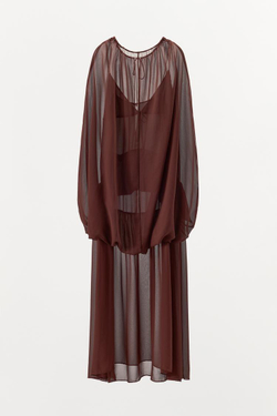 ZARA ДЛИННОЕ ПЛАТЬЕ ИЗ ЛЕГКОЙ ТКАНИ, КОРИЧНЕВЫЙ