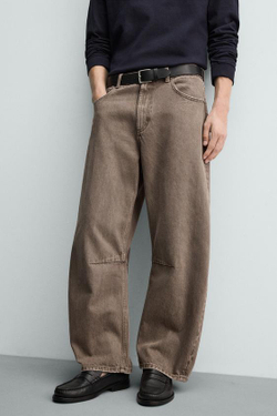 ZARA БРЮКИ BARREL FIT, КОРИЧНЕВЫЙ