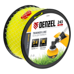 Леска для триммера витой квадрат, 2,4мм х 243м, на DIN катушке FLEX CORD Denzel