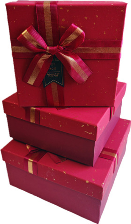 Набор подарочных коробок 3в1 с бантом, красный 15*15*6.5, 17*17*8, 19*19*9.5см