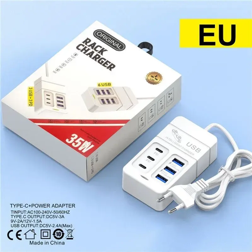Удлинитель сетевой, с 3 USB + 3 PD розетки