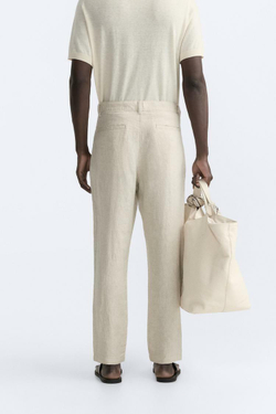 ZARA БРЮКИ ИЗ 100% ЛЬНА, БЕЖЕВЫЙ