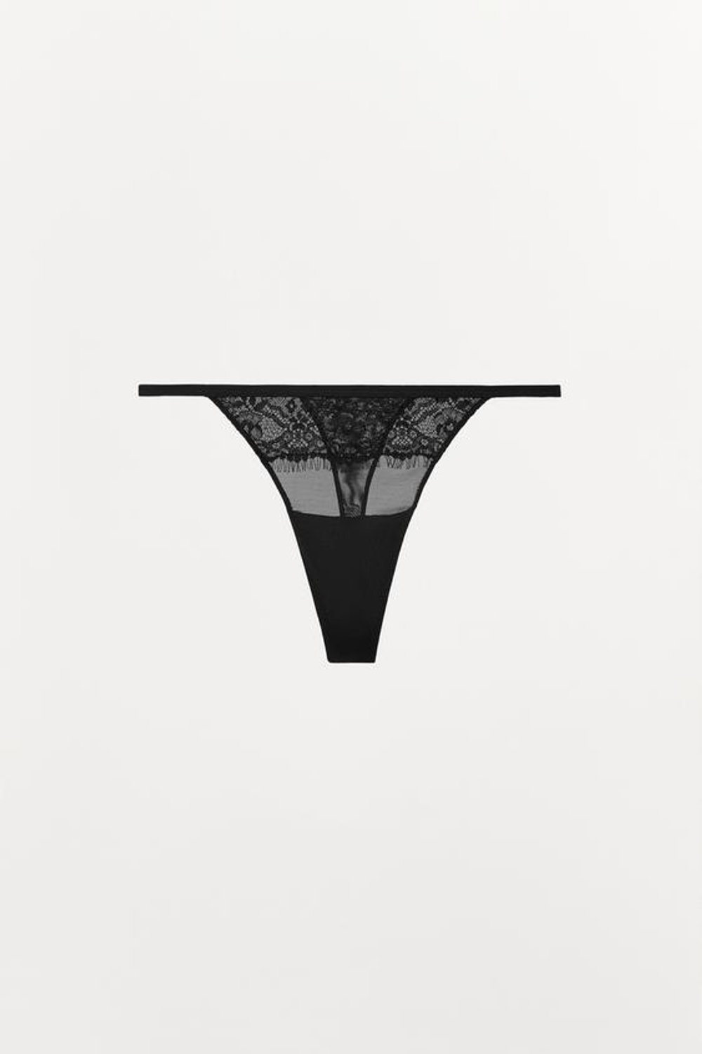 ZARA КРУЖЕВНЫЕ ТРУСЫ-ТАНГА, ЧЕРНЫЙ
