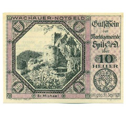 Австрия 10 геллеров 1920 Вахау aUNC