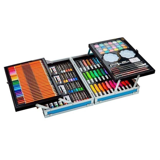 Чемодан для творчества 2х уровневый ЕДИНОРОГ СИНИЙ 145 предметов