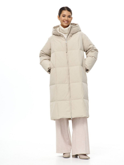 Пуховик длинный с капюшоном, молочная, SilverFox