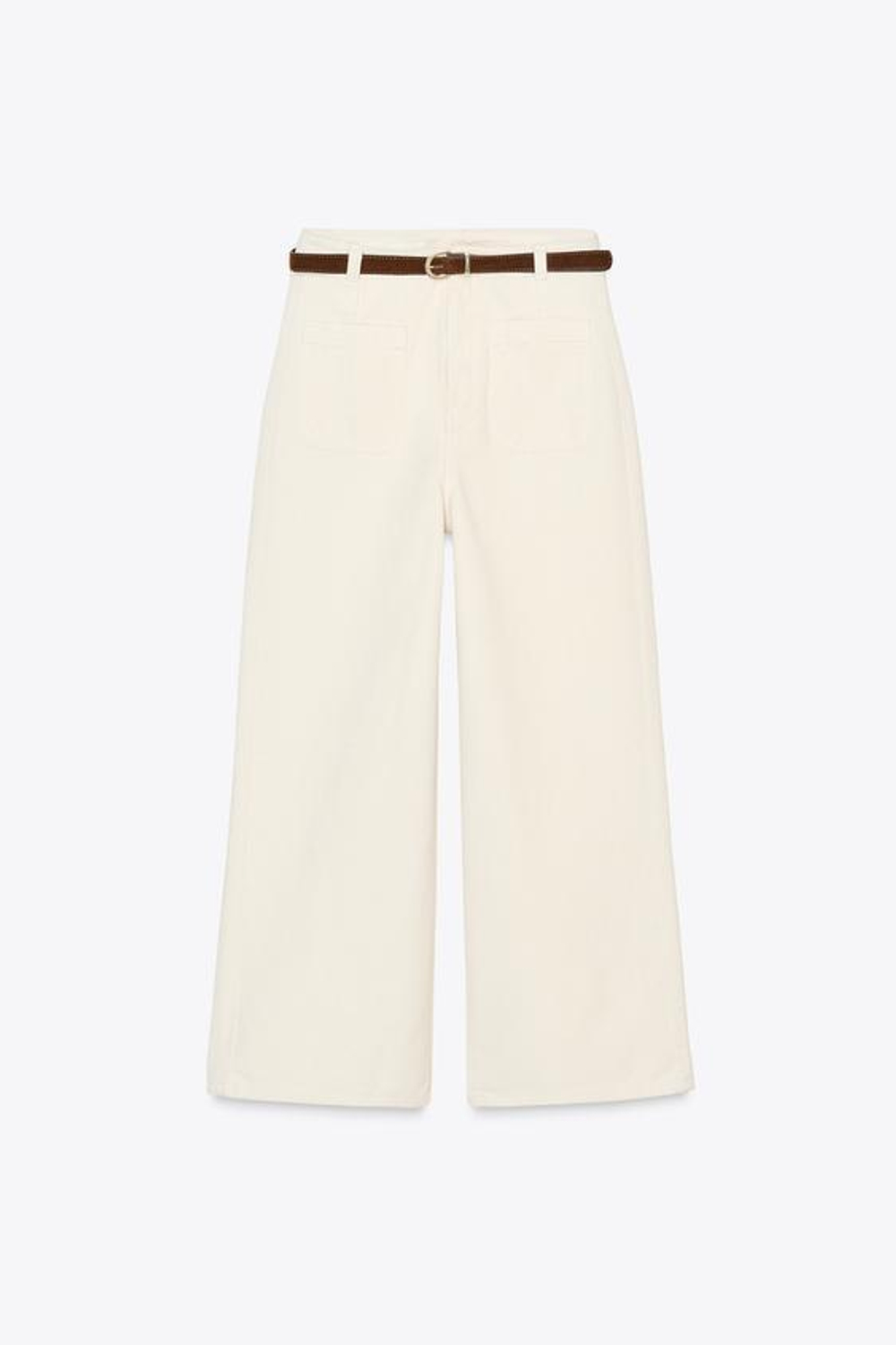 ZARA ДЖИНСЫ-КЮЛОТЫ Z1975 С ВЫСОКОЙ ПОСАДКОЙ И РЕМНЕМ, ЭКРЮ