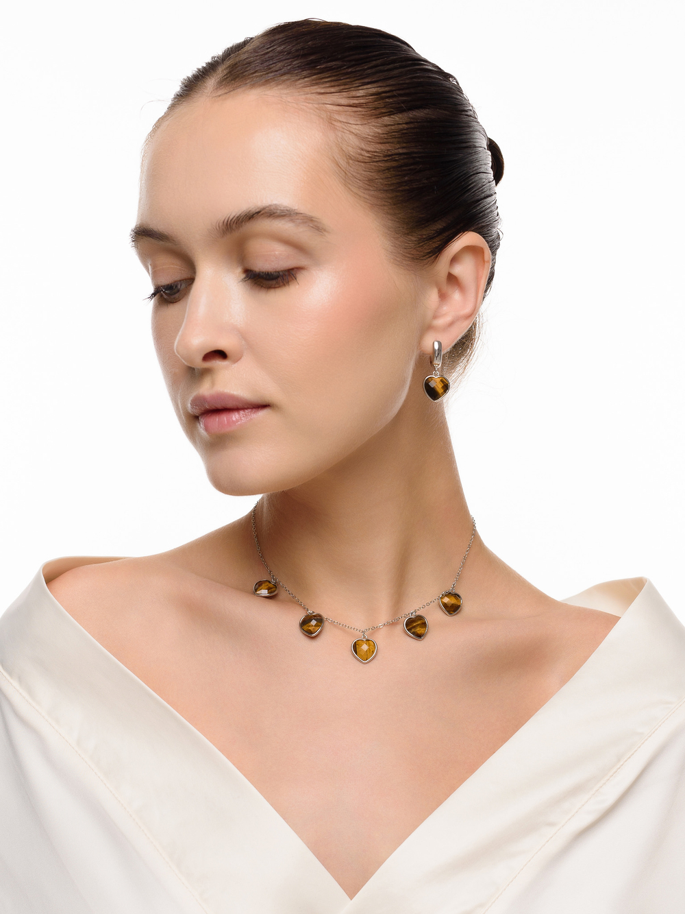 Серьги "Amour" silver с тигровым глазом