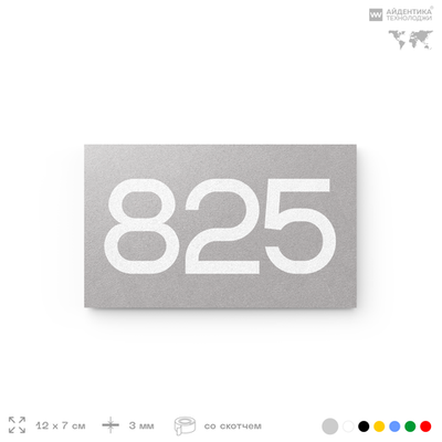 Номер на дверь 825, табличка на дверь для офиса, квартиры, кабинета, аудитории, склада, серая 120х70 мм, Айдентика Технолоджи