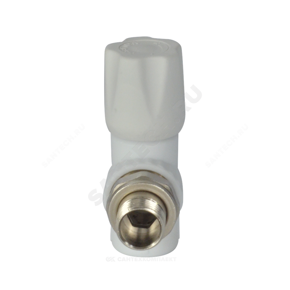 Клапан (вентиль) PP-R запорный белый Дн 20х1/2" Ру25 НР угловой для радиатора VALFEX 1014720012