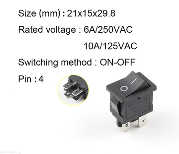 Переключатель KCD1 2-контактный 250 В 3 А 21*15мм