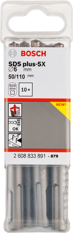 Бур по бетону Bosch SDS plus-5X 6x50x110 мм, 10 шт. 2608833891
