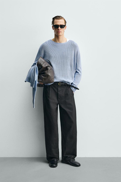 ZARA БРЮКИ WIDE FIT СО СКЛАДКАМИ, КОРИЧНЕВЫЙ