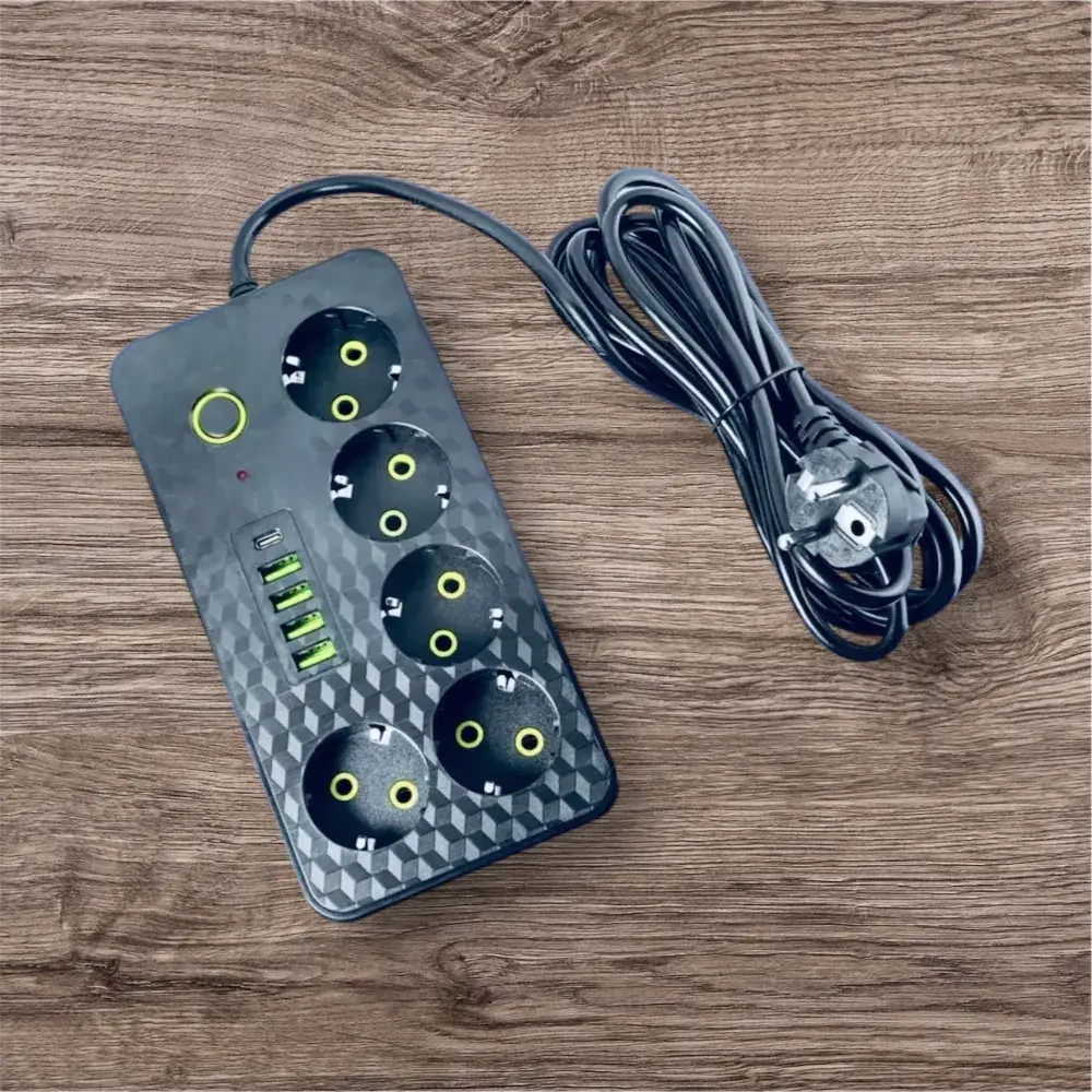 Удлинитель сетевой 3 м / Сетевой фильтр 5 розеток, 4 USB порта, 1 type-C, черный