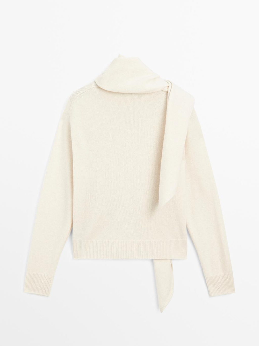 Massimo Dutti Свитер из 100% кашемира с воротником-шарфом, бежевый