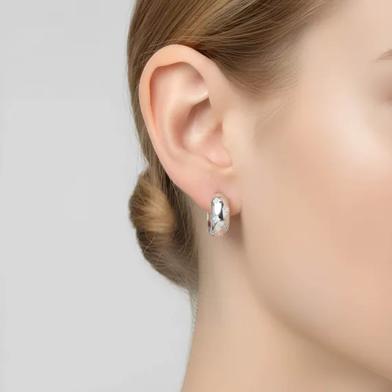 Серьги конго Звезды из серебра 925 пробы с фианитами, живое фото 1