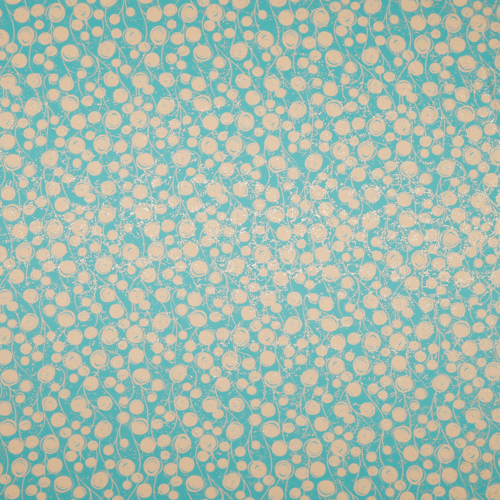 Тонкий хлопок с пудровыми кругами на бирюзовом и металлизированным принтом