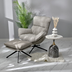 Комплект кресло HUG светло-серый, экокожа, шенилл с оттоманкой светло-серый, экокожа