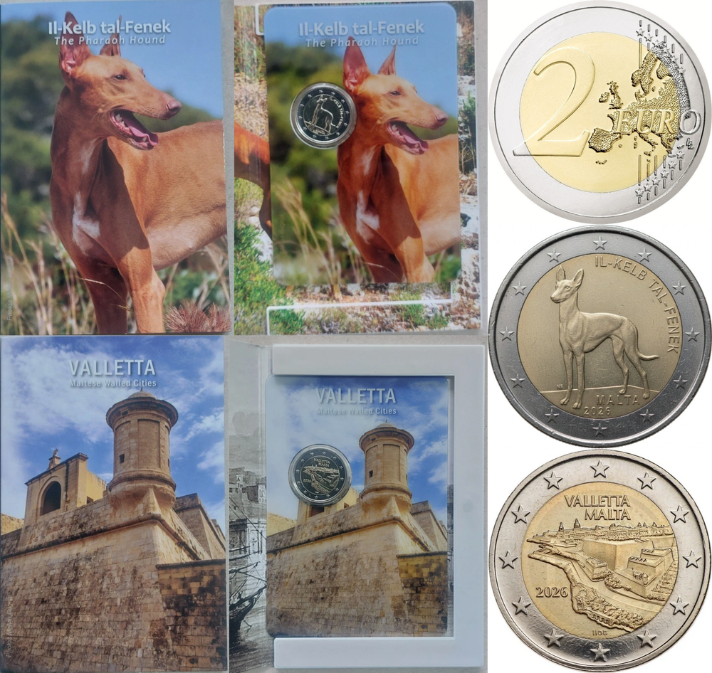 Мальта 2 евро, 2026 Фараонова собака и Валлетта UNC