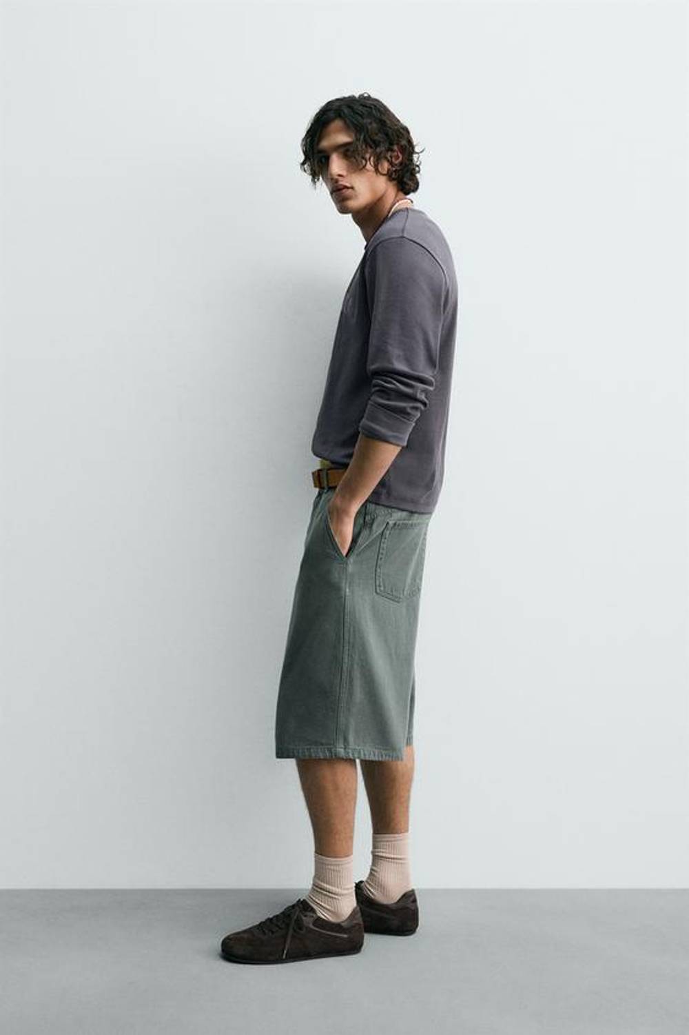 ZARA ЖОРТЫ RELAXED FIT, ЦВЕТ МОРСКОЙ ВОЛНЫ