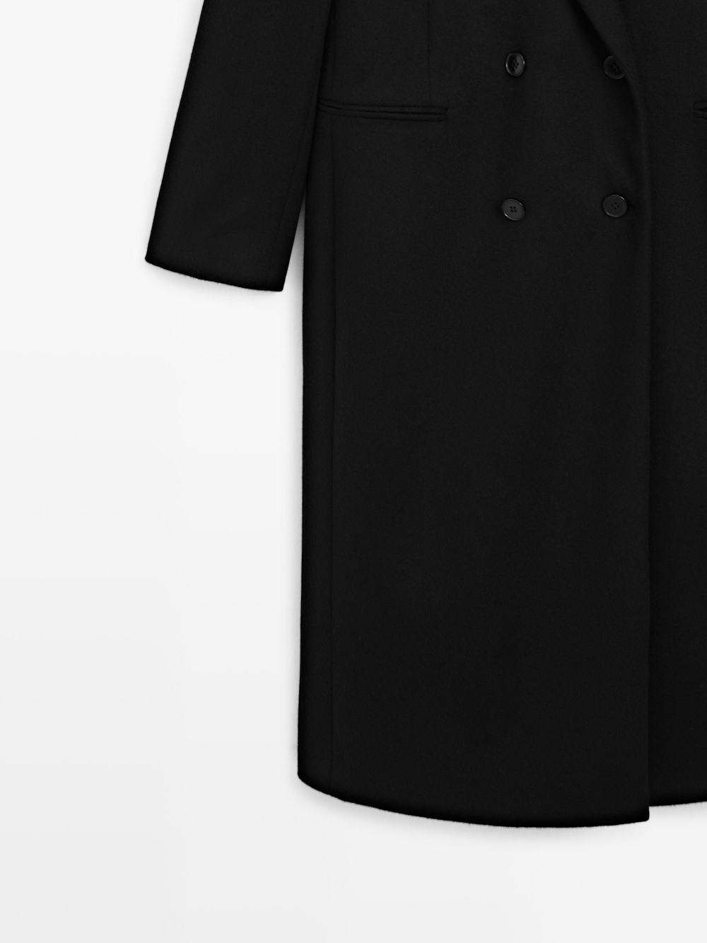 Massimo Dutti Длинное двубортное пальто из 100% шерсти, черный