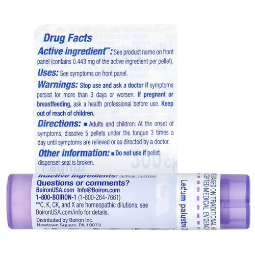 Boiron, Ledum palustre, 200CK, средство от укусов насекомых, прибл. 80 гранул