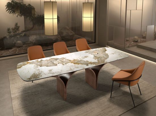 Раздвижной стол 1156 из керамики с эффектом мрамора и стали с отделкой под орех Испания 180х100