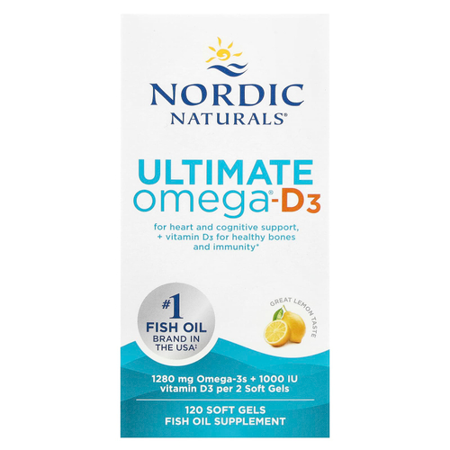 Nordic Naturals, Ultimate Omega®-D3, омега-3 и витамин D3, со вкусом лимона, 120 капсул