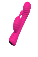 Розовый ребристый вибратор с клиторальным стимулятором S-HANDE Moonlight - 21,1 см. (Цвет: розовый)