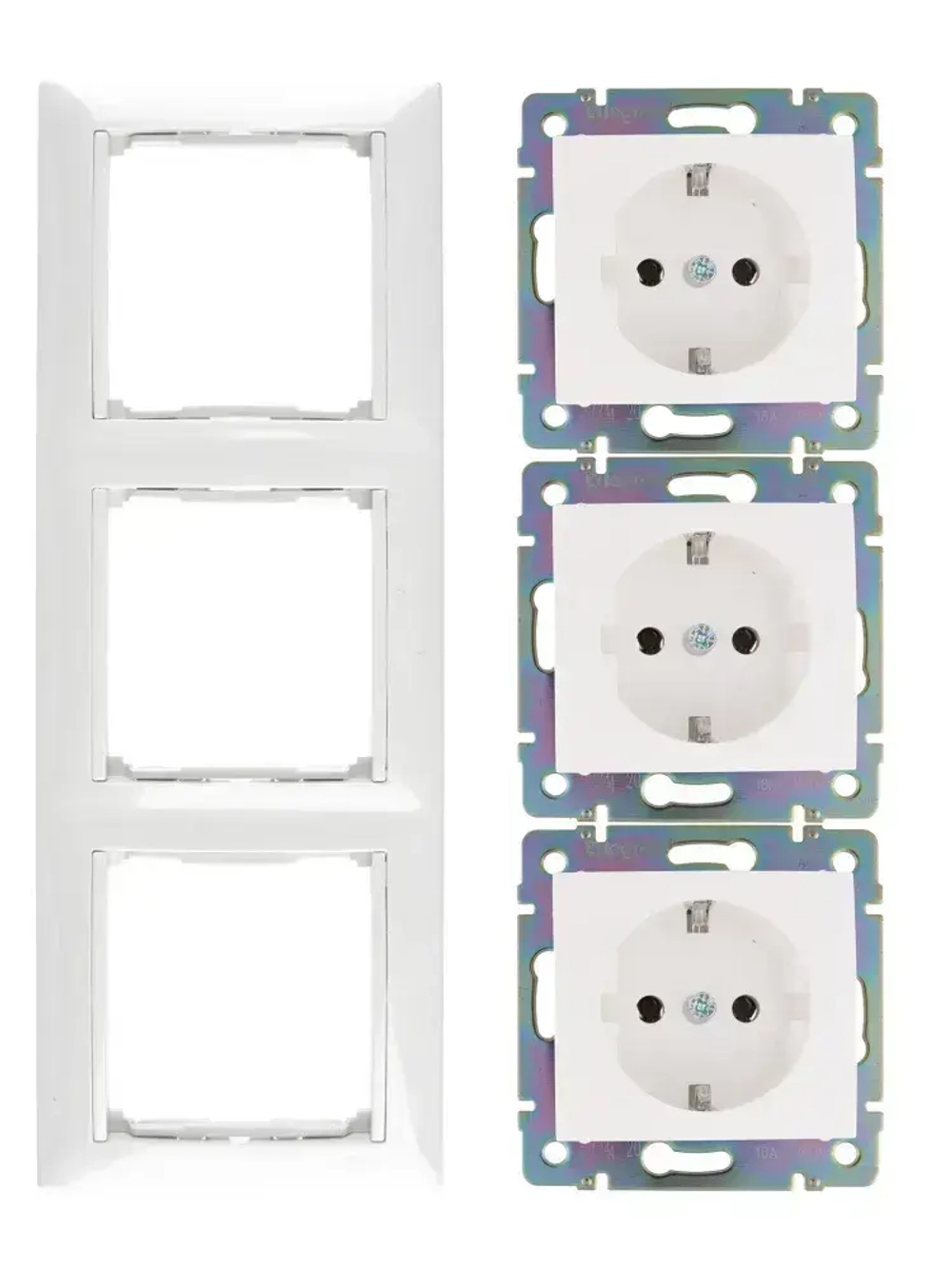 Розетки с заземлением 3 шт + рамка 3 поста Legrand valena 220В, 16А,цвет белый