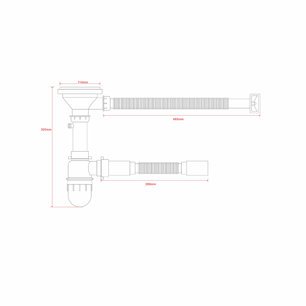 Сифон 3 1/2*40 с прямоуг. переливом, с гофрой 40*40 MIXLINE PRO для моек из нерж.ст. (САТИН)