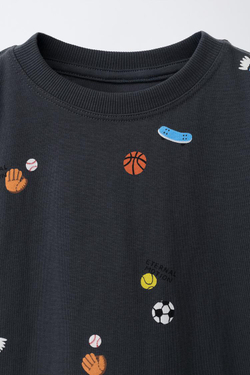 ZARA ФУТБОЛКА С ПРИНТОМ,АНТРАЦИТОВО-СЕРЫЙ