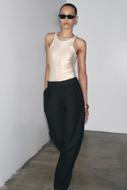 ZARA БОДИ ИЗ МЕТАЛЛИЗИРОВАННОЙ ТКАНИ В РУБЧИК, ЗОЛОТИСТЫЙ